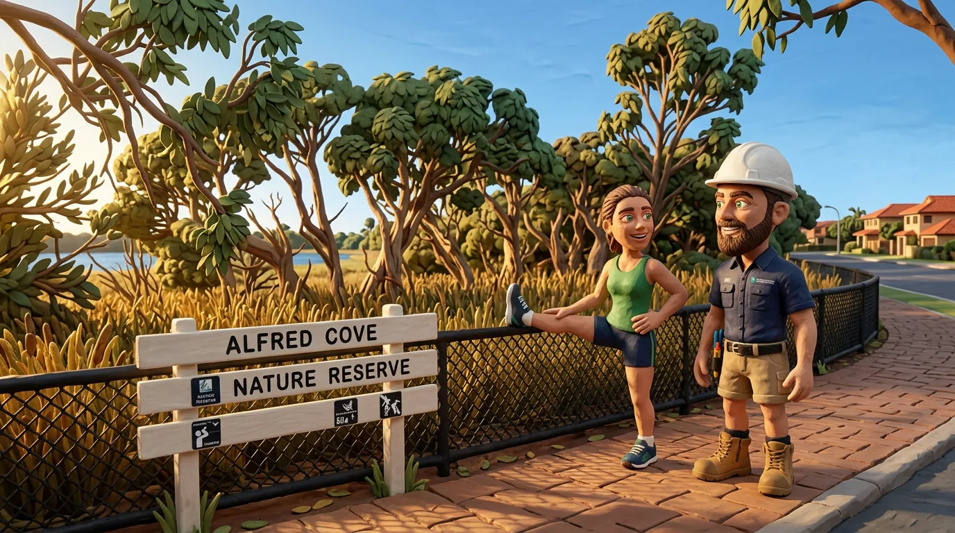 Claymation-style Response Electricians commercial electrician with hard hat and tool belt in Alfred Cove, representing commercial electrical services for local businesses