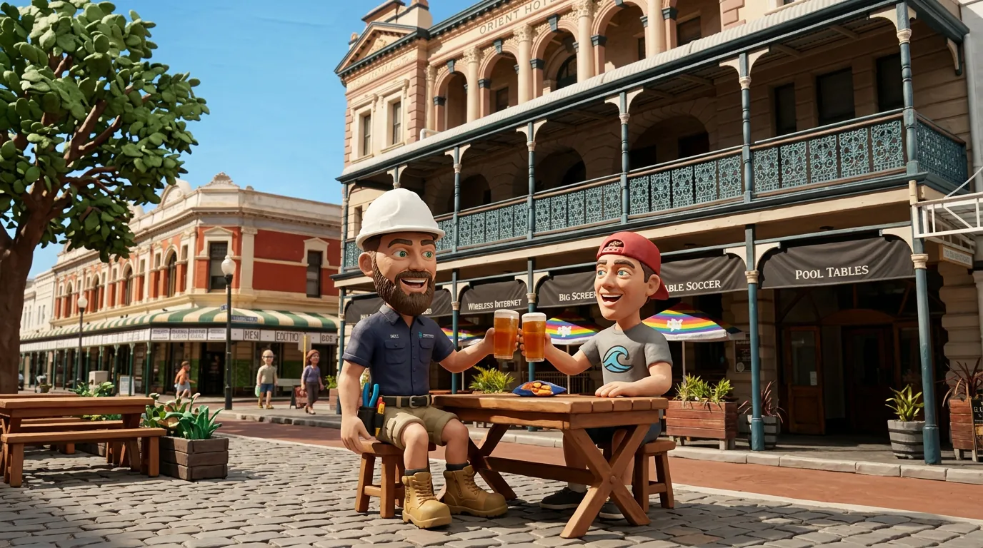 Claymation-style Response Electricians commercial electrician with hard hat and tool belt in Fremantle, representing commercial electrical services for local businesses