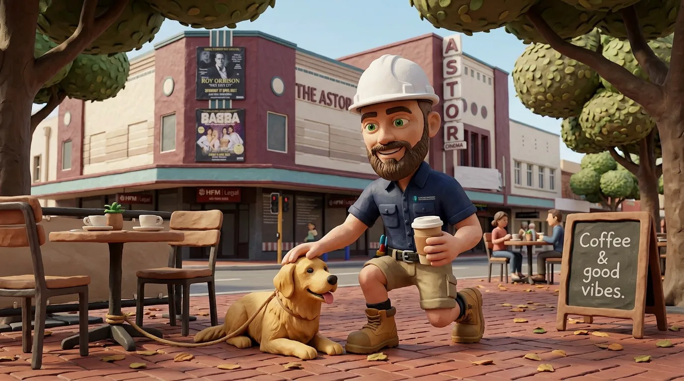 Claymation-style Response Electricians commercial electrician with hard hat and tool belt in Mount Lawley, representing commercial electrical services for local businesses