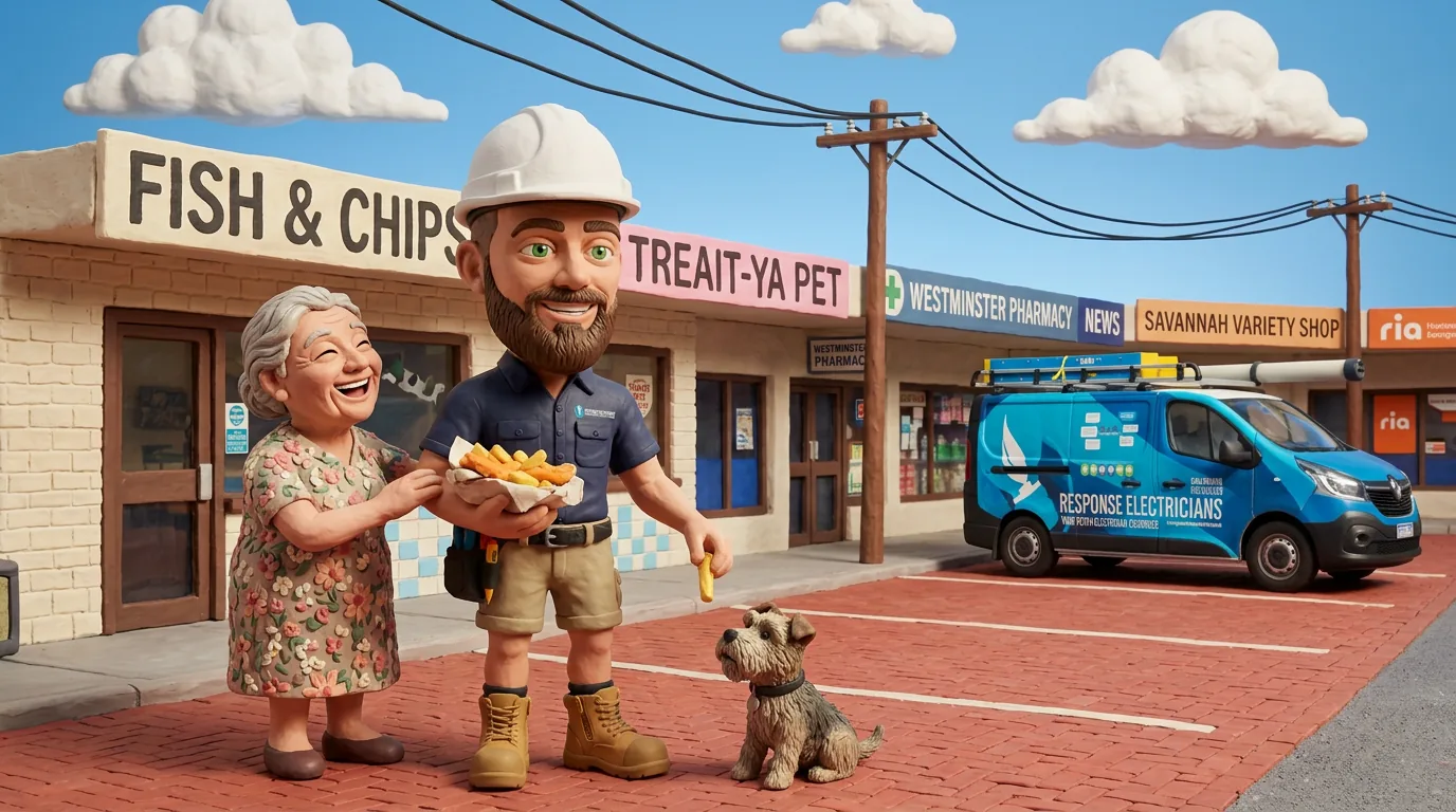 Claymation-style Response Electricians tradesperson at Westminster, Western Australia