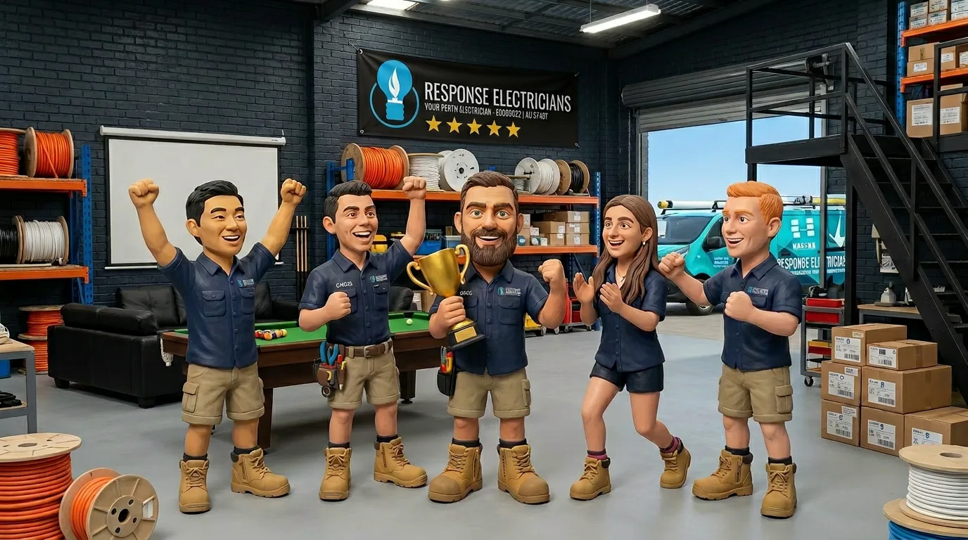 Claymation-style Response Electricians tradesperson representing local electrical services in Undervalued?, Western Australia